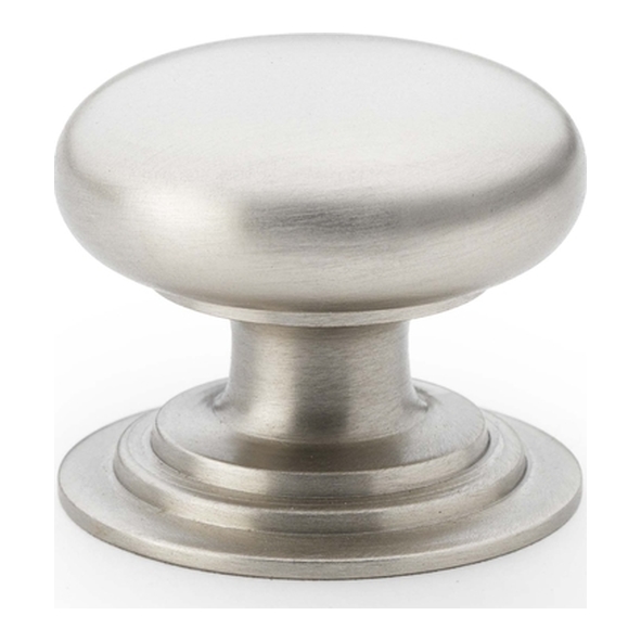 AW825-32-SN • 32mm • Satin Nickel • Alexander & Wilks Waltz Round Cupboard Knob on Stepped Rose